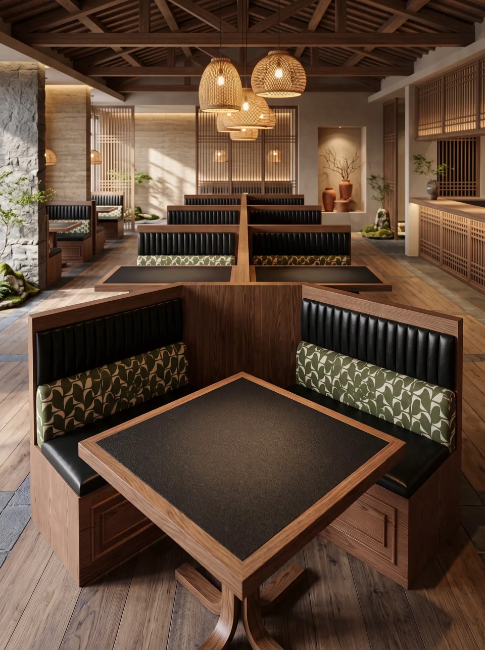 Channel Leather and Leaf Panel Booth Set view 2