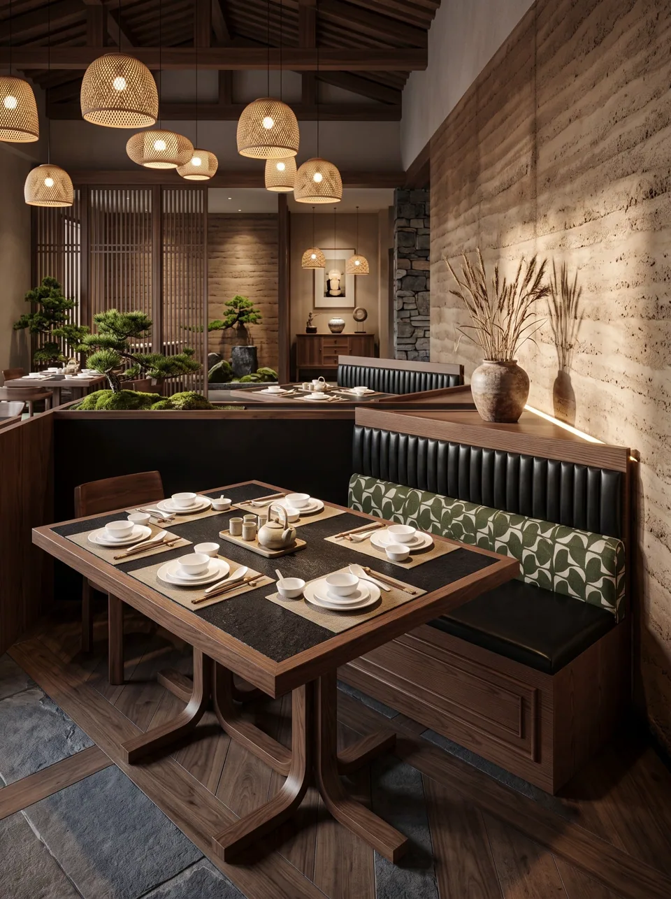 Channel Leather and Leaf Panel Booth Set view 4