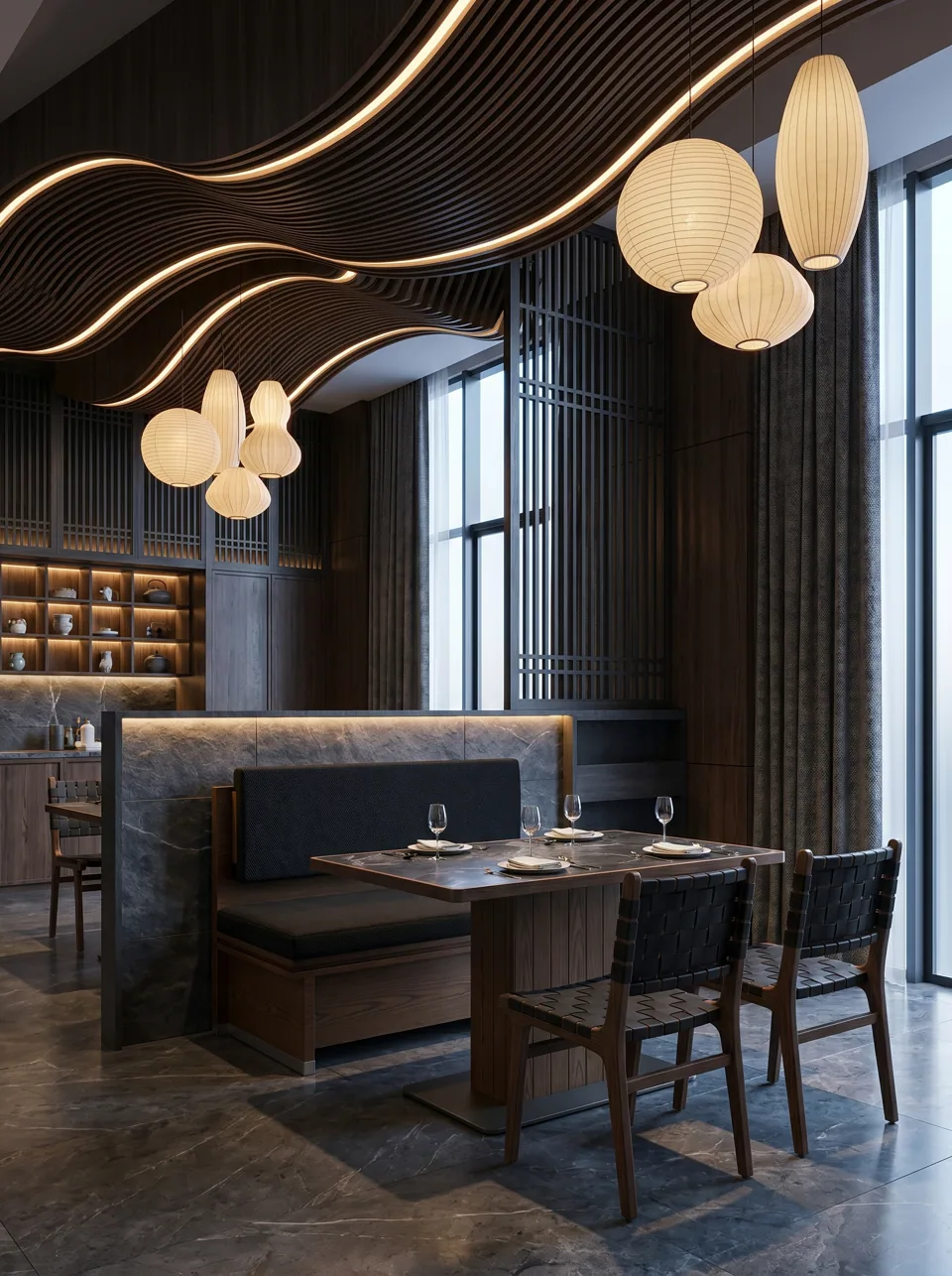 Dark Walnut Leather Booth Set