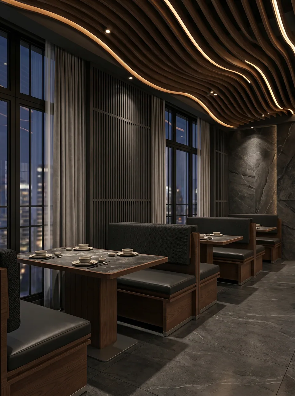 Dark Walnut Leather Booth Set view 3
