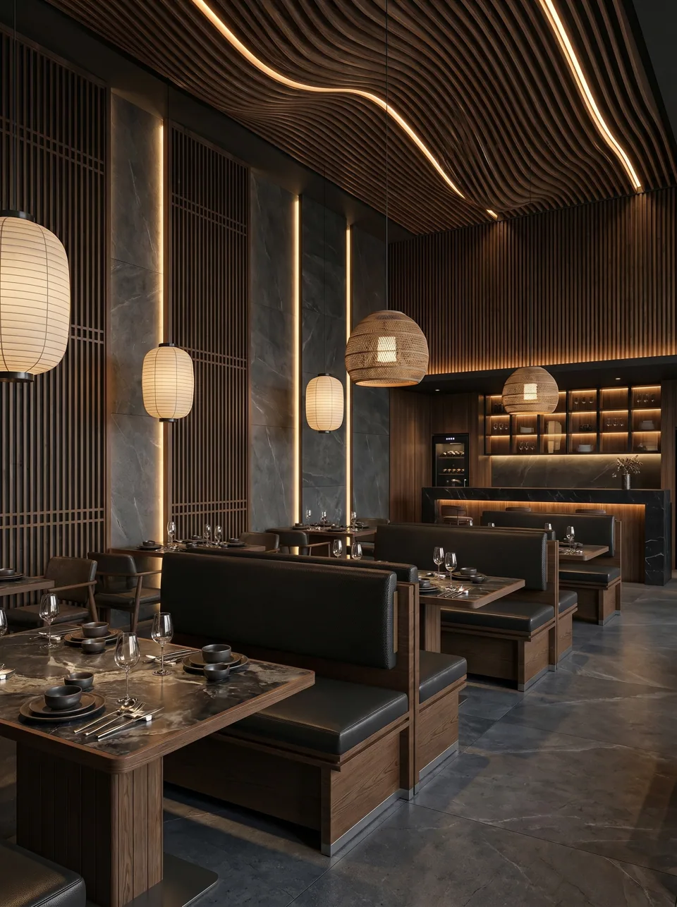 Dark Walnut Leather Booth Set view 4
