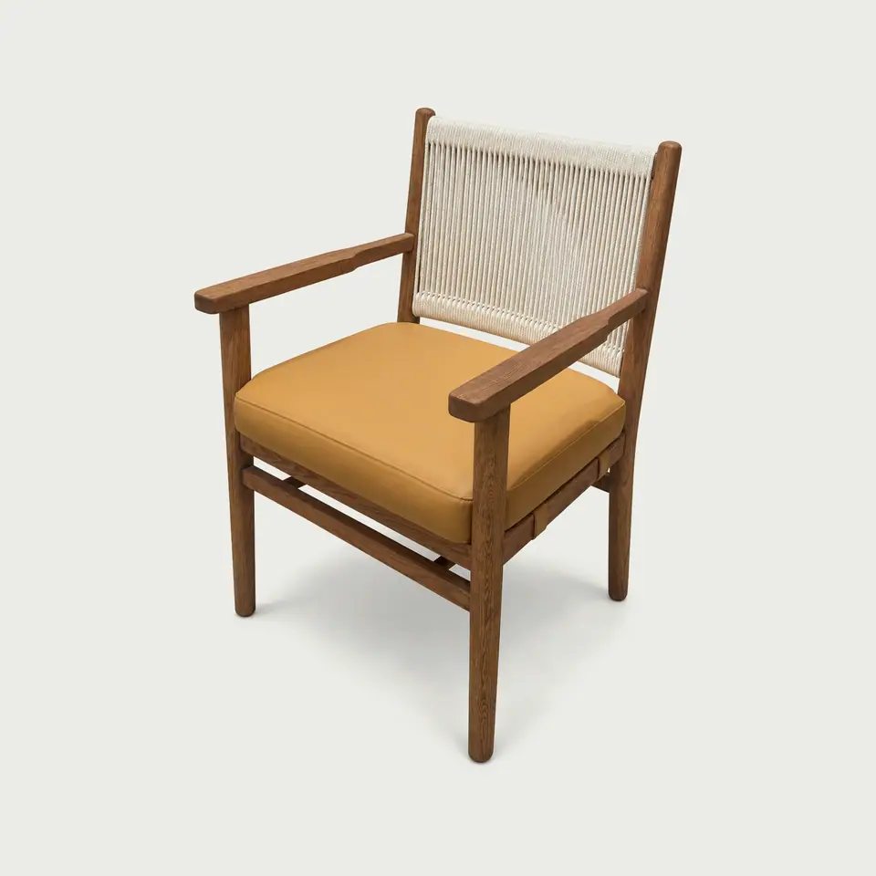 Rope-Back Tan-Seat Armchair