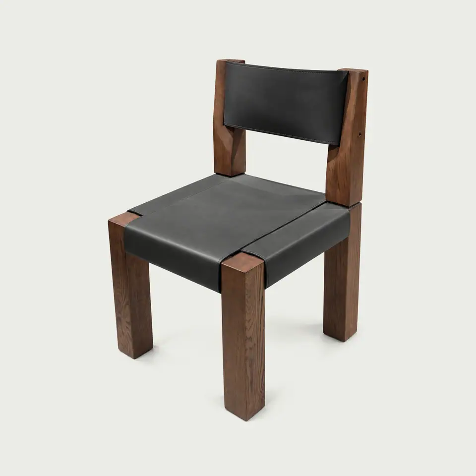 Saddle-Leather Block-Leg Chair